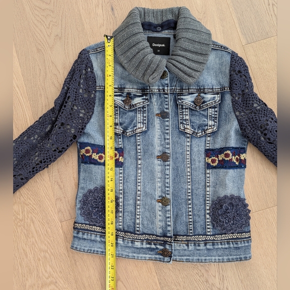 Desigual jean jacket with crochet knit overlay removable collar size 38 - Picture 16 of 16